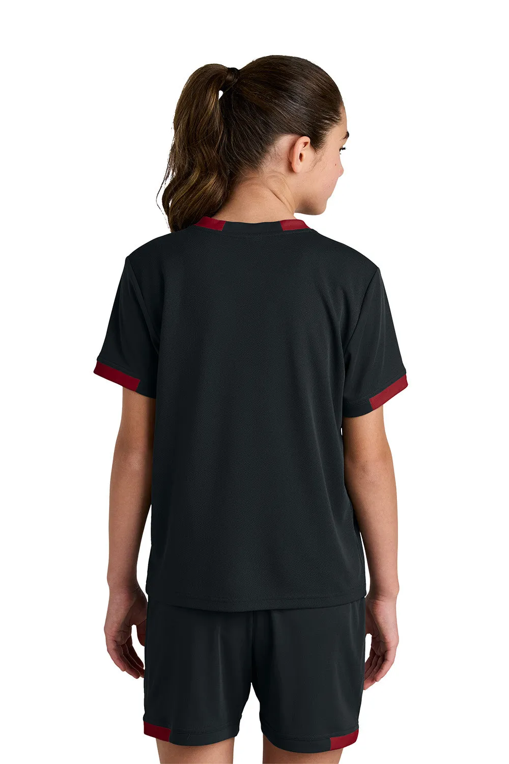 Sport-Tek Youth Club Moisture Wicking Short Sleeve Crewneck T-Shirt - Black/Deep Red Clothing Sport-Tek