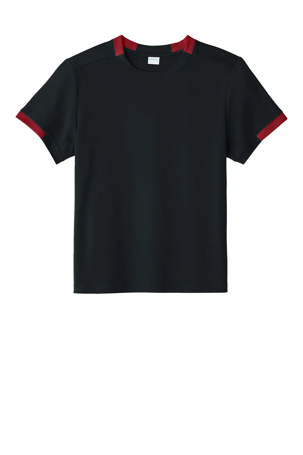 Sport-Tek Youth Club Moisture Wicking Short Sleeve Crewneck T-Shirt - Black/Deep Red Clothing Sport-Tek