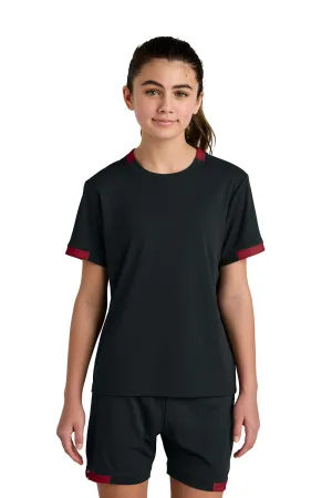 Sport-Tek Youth Club Moisture Wicking Short Sleeve Crewneck T-Shirt - Black/Deep Red Clothing Sport-Tek