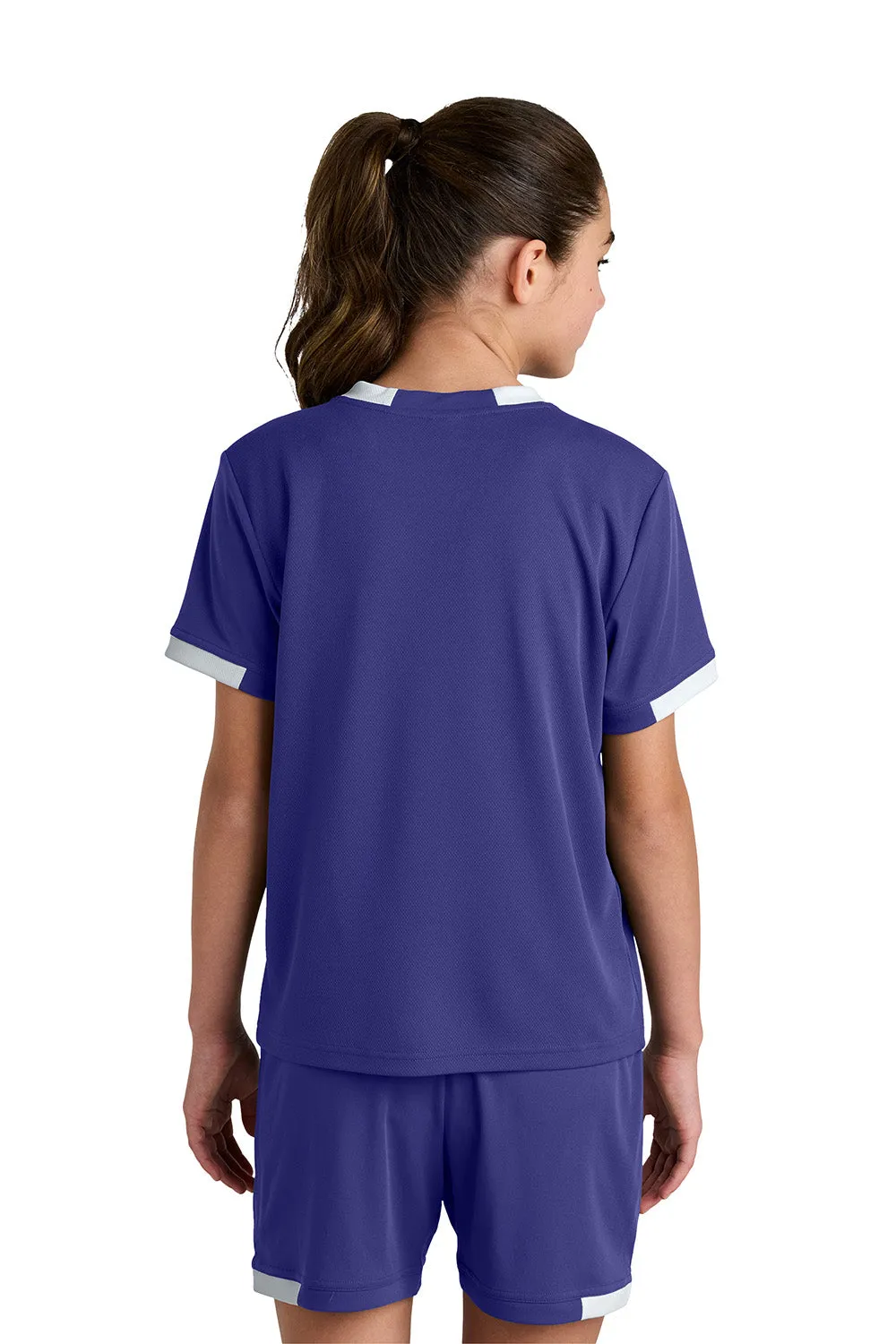 Sport-Tek Youth Club Moisture Wicking Short Sleeve Crewneck T-Shirt - Purple/White Clothing Sport-Tek