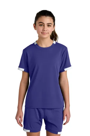 Sport-Tek Youth Club Moisture Wicking Short Sleeve Crewneck T-Shirt - Purple/White Clothing Sport-Tek