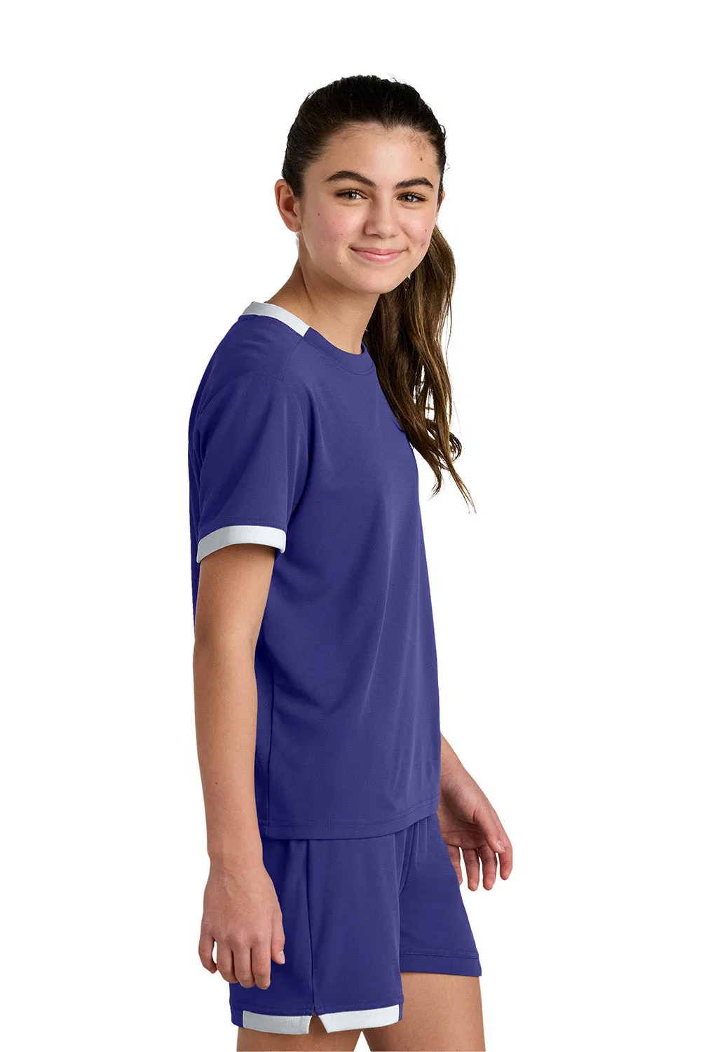 Sport-Tek Youth Club Moisture Wicking Short Sleeve Crewneck T-Shirt - Purple/White Clothing Sport-Tek
