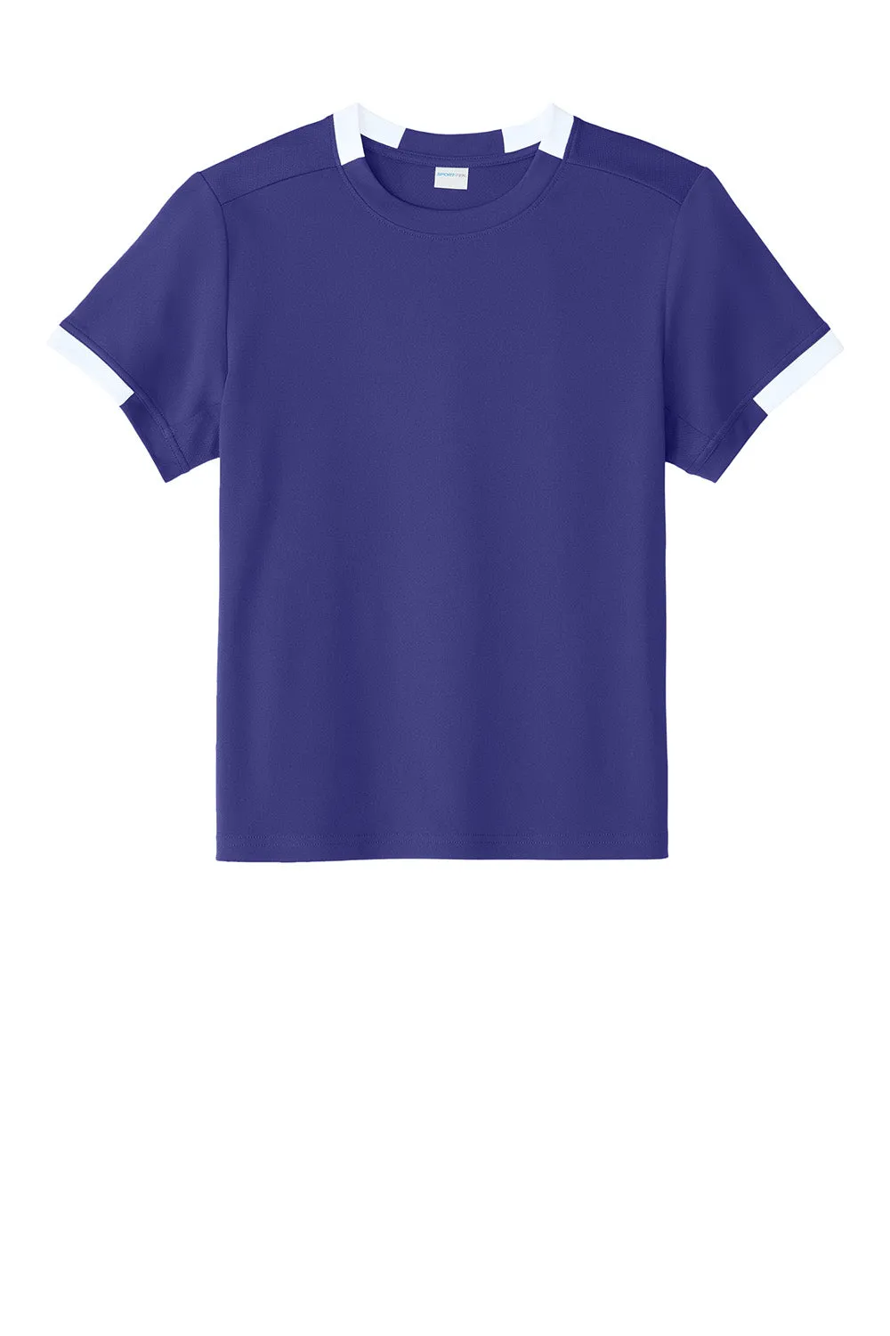 Sport-Tek Youth Club Moisture Wicking Short Sleeve Crewneck T-Shirt - Purple/White Clothing Sport-Tek