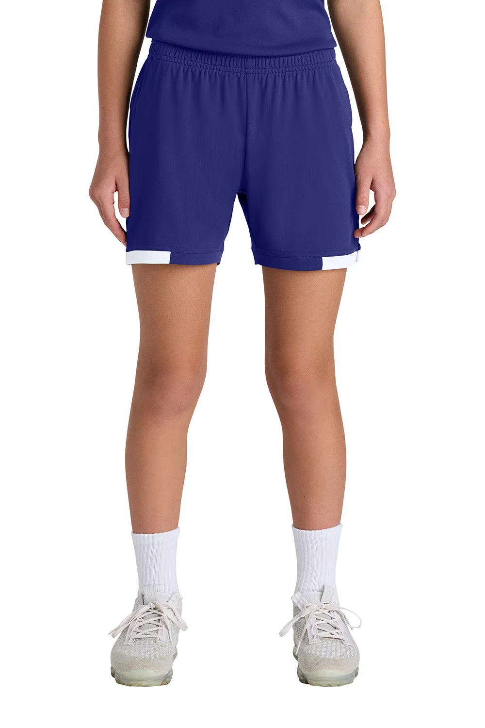Sport-Tek Youth Club Moisture Wicking Shorts - Purple/White Clothing Sport-Tek
