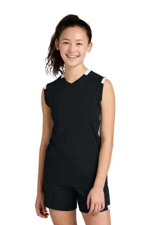 Sport-Tek Youth Club Moisture Wicking V-Neck Tank Top - Black/White Clothing Sport-Tek