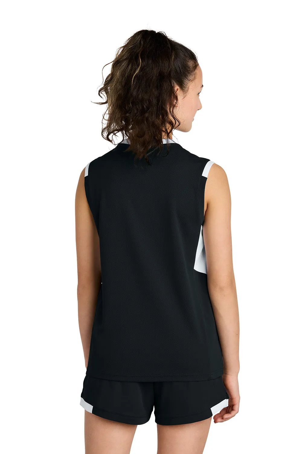 Sport-Tek Youth Club Moisture Wicking V-Neck Tank Top - Black/White Clothing Sport-Tek