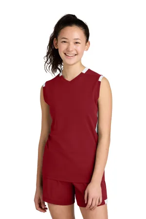 Sport-Tek Youth Club Moisture Wicking V-Neck Tank Top - Deep Red/White Clothing Sport-Tek