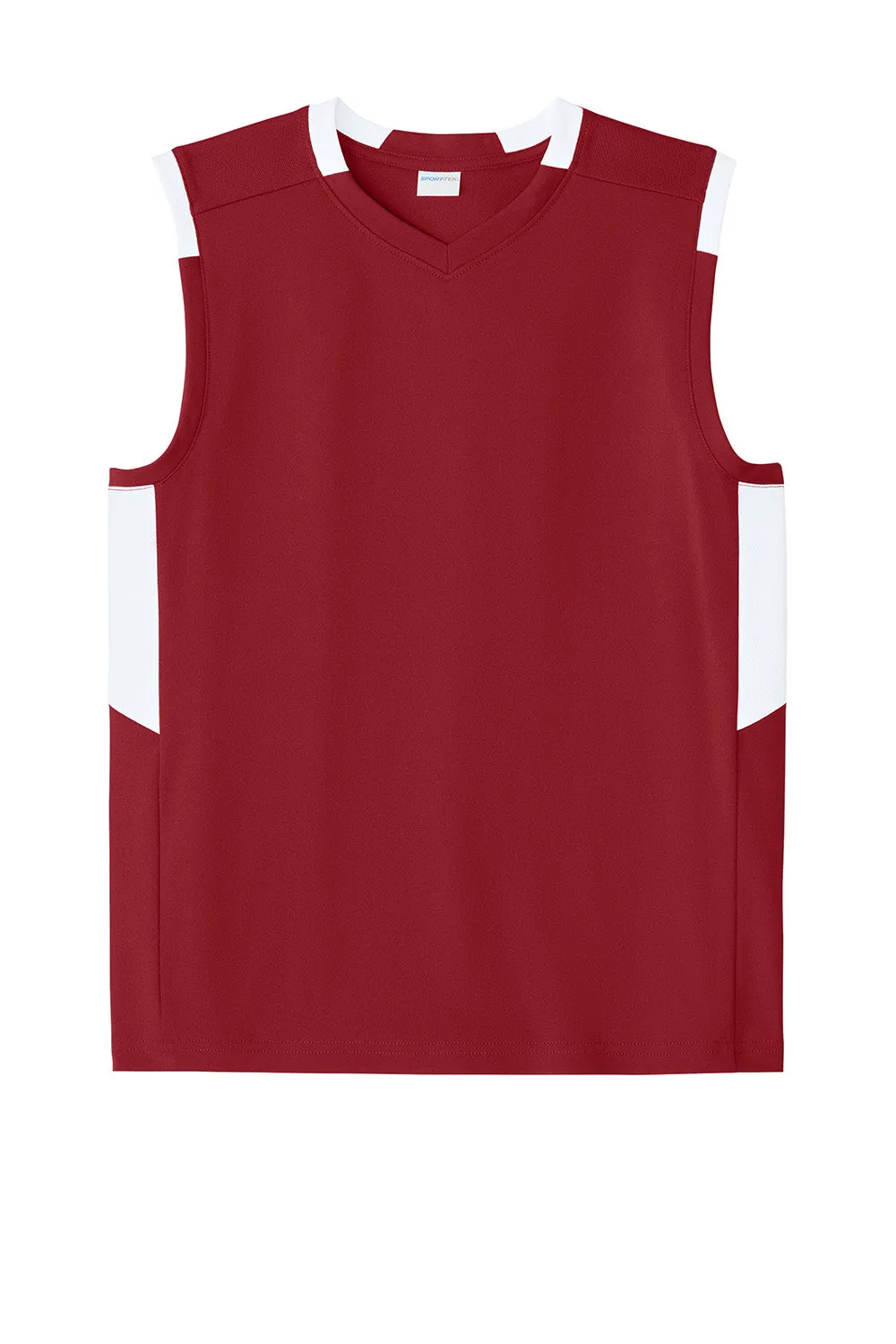 Sport-Tek Youth Club Moisture Wicking V-Neck Tank Top - Deep Red/White Clothing Sport-Tek