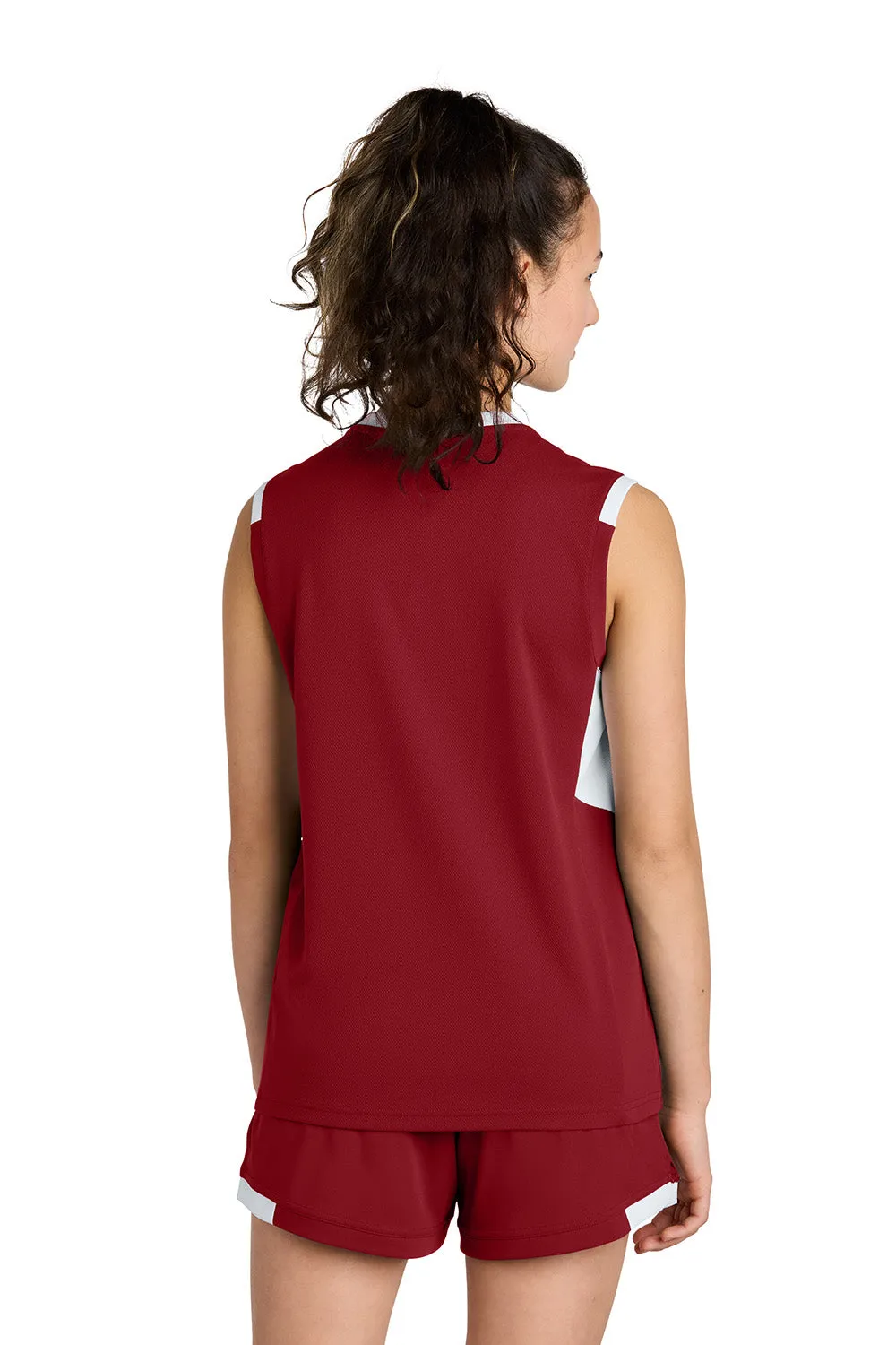 Sport-Tek Youth Club Moisture Wicking V-Neck Tank Top - Deep Red/White Clothing Sport-Tek