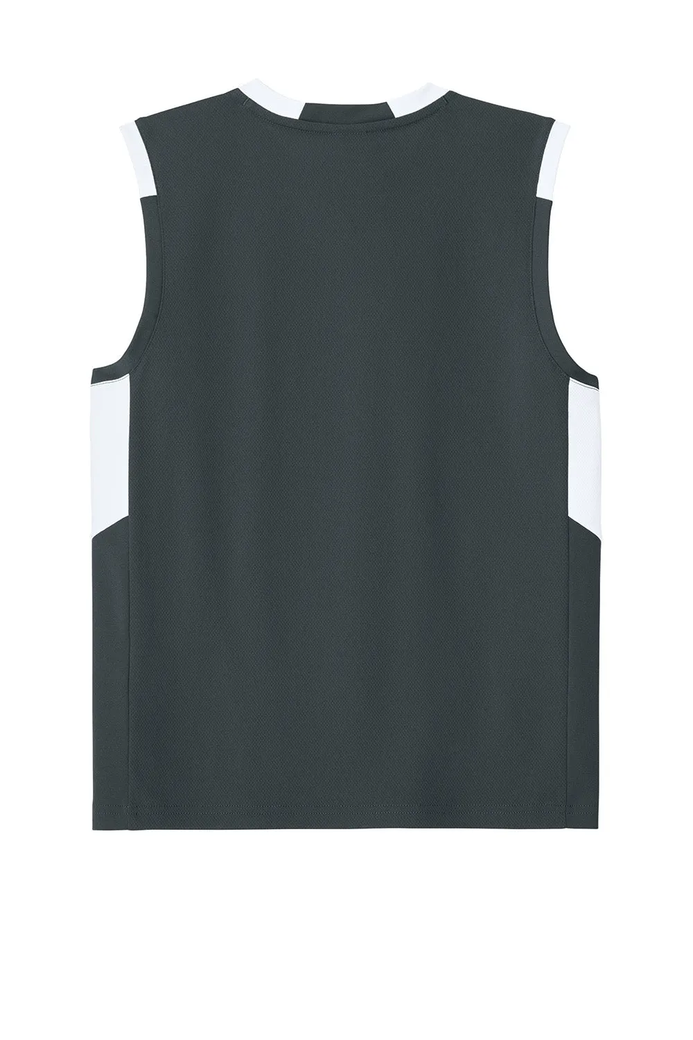 Sport-Tek Youth Club Moisture Wicking V-Neck Tank Top - Iron Grey/White Clothing Sport-Tek