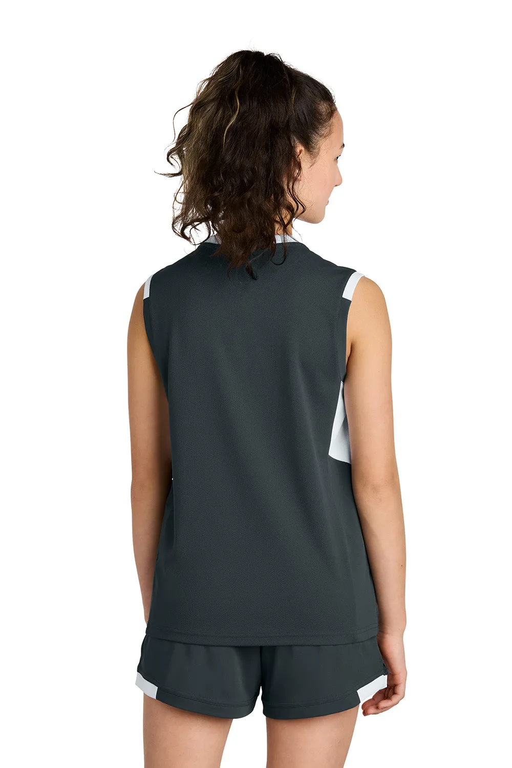 Sport-Tek Youth Club Moisture Wicking V-Neck Tank Top - Iron Grey/White Clothing Sport-Tek