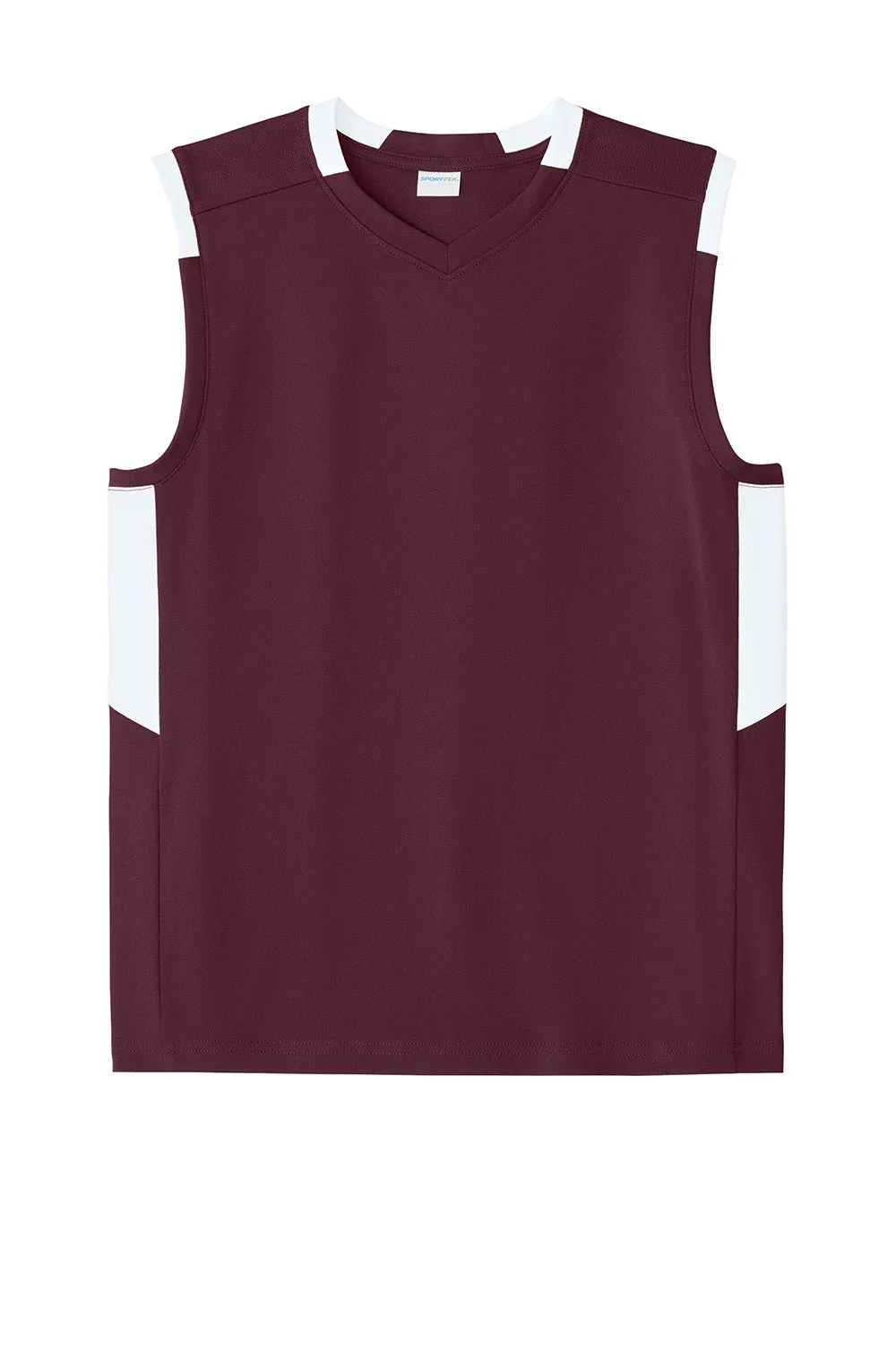 Sport-Tek Youth Club Moisture Wicking V-Neck Tank Top - Maroon/White Clothing Sport-Tek