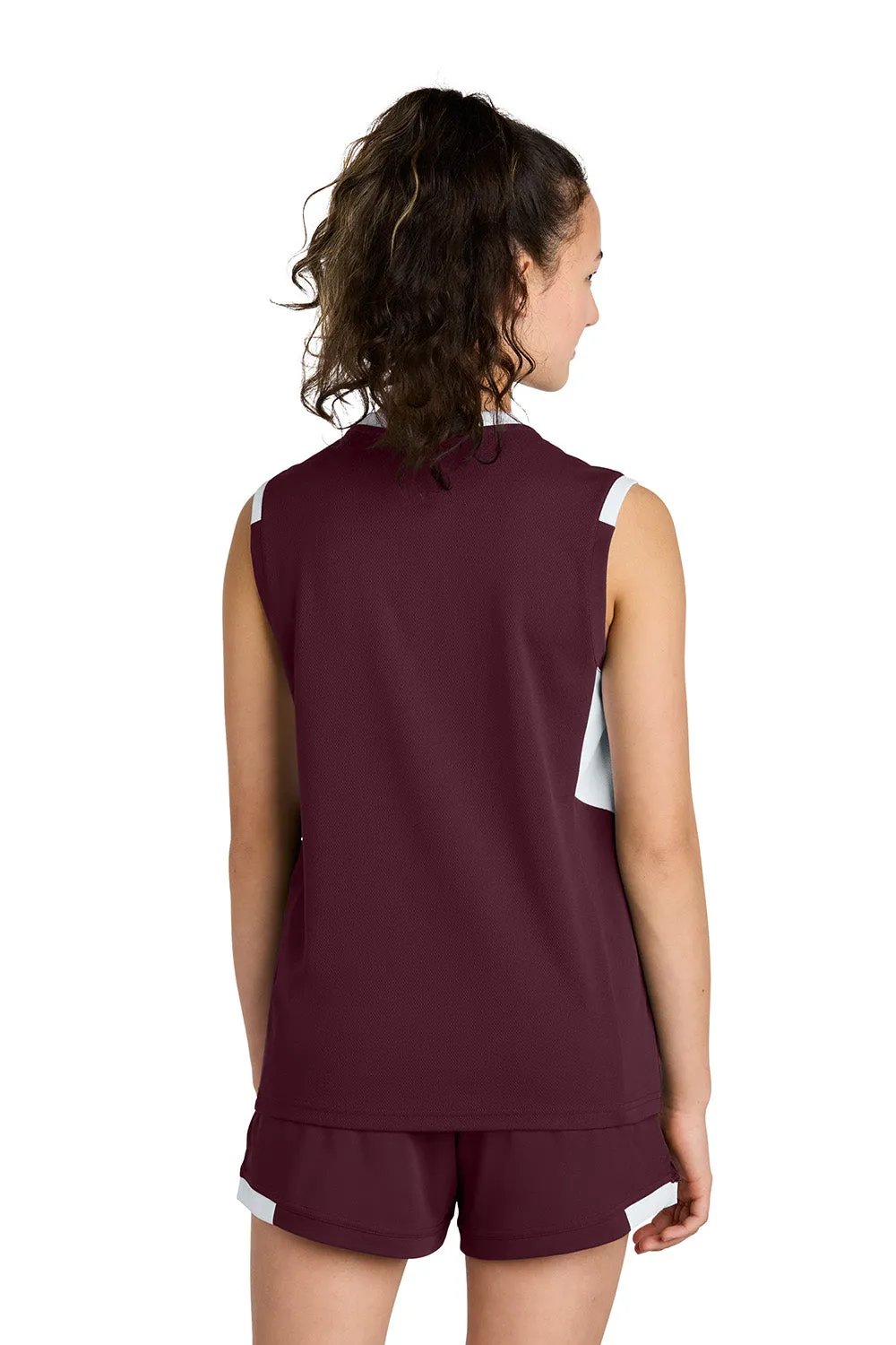 Sport-Tek Youth Club Moisture Wicking V-Neck Tank Top - Maroon/White Clothing Sport-Tek