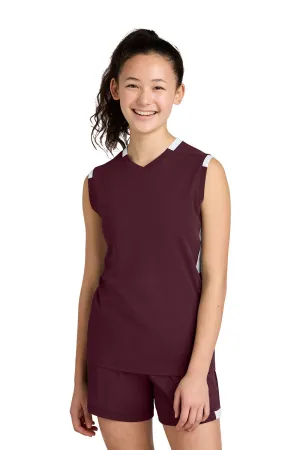 Sport-Tek Youth Club Moisture Wicking V-Neck Tank Top - Maroon/White Clothing Sport-Tek