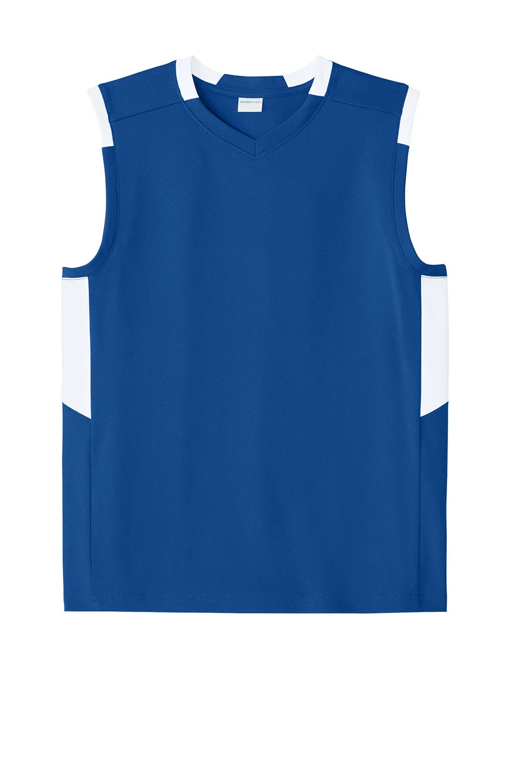 Sport-Tek Youth Club Moisture Wicking V-Neck Tank Top - True Royal Blue/White Clothing Sport-Tek