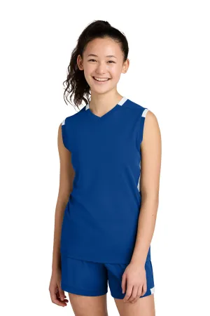 Sport-Tek Youth Club Moisture Wicking V-Neck Tank Top - True Royal Blue/White Clothing Sport-Tek
