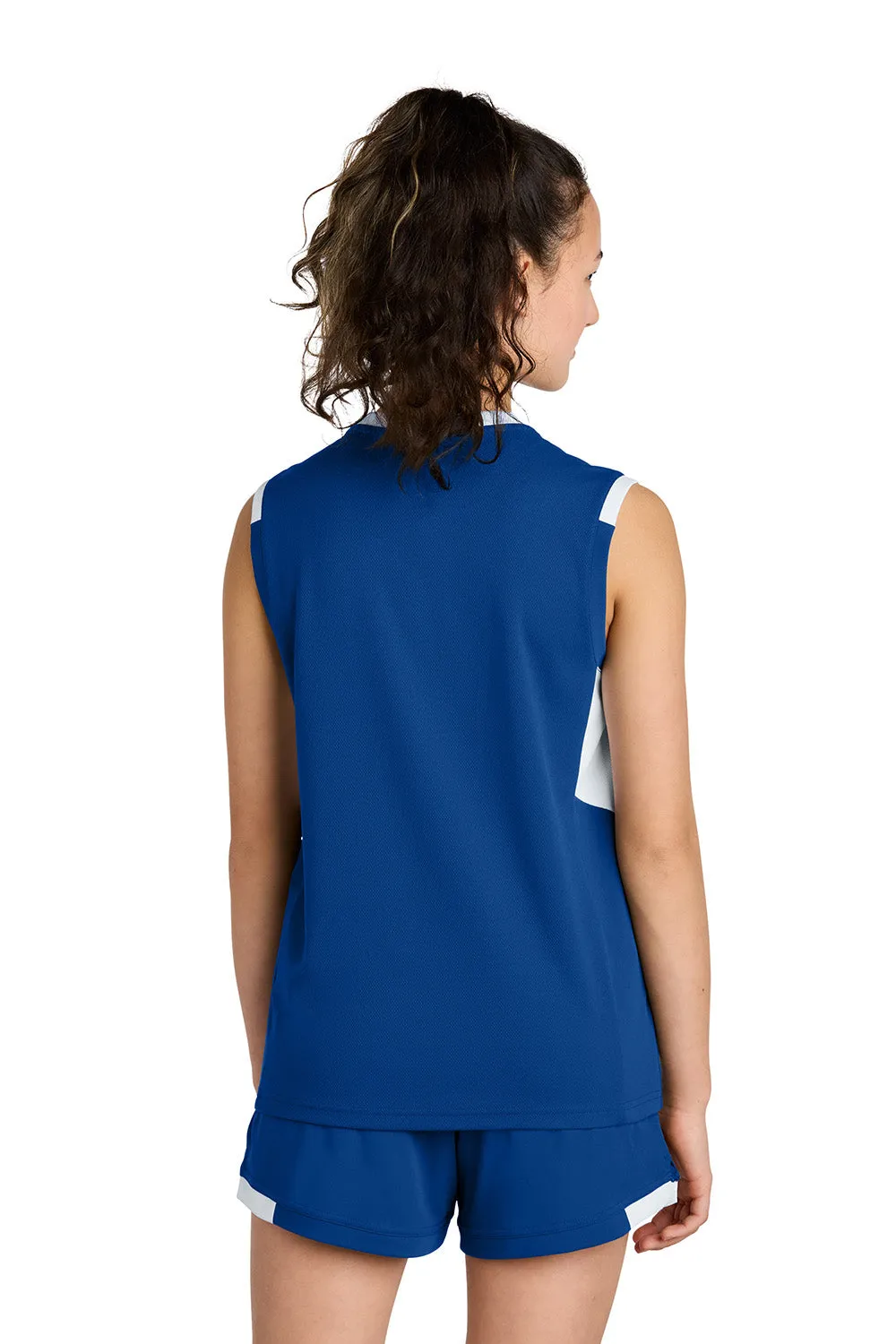 Sport-Tek Youth Club Moisture Wicking V-Neck Tank Top - True Royal Blue/White Clothing Sport-Tek