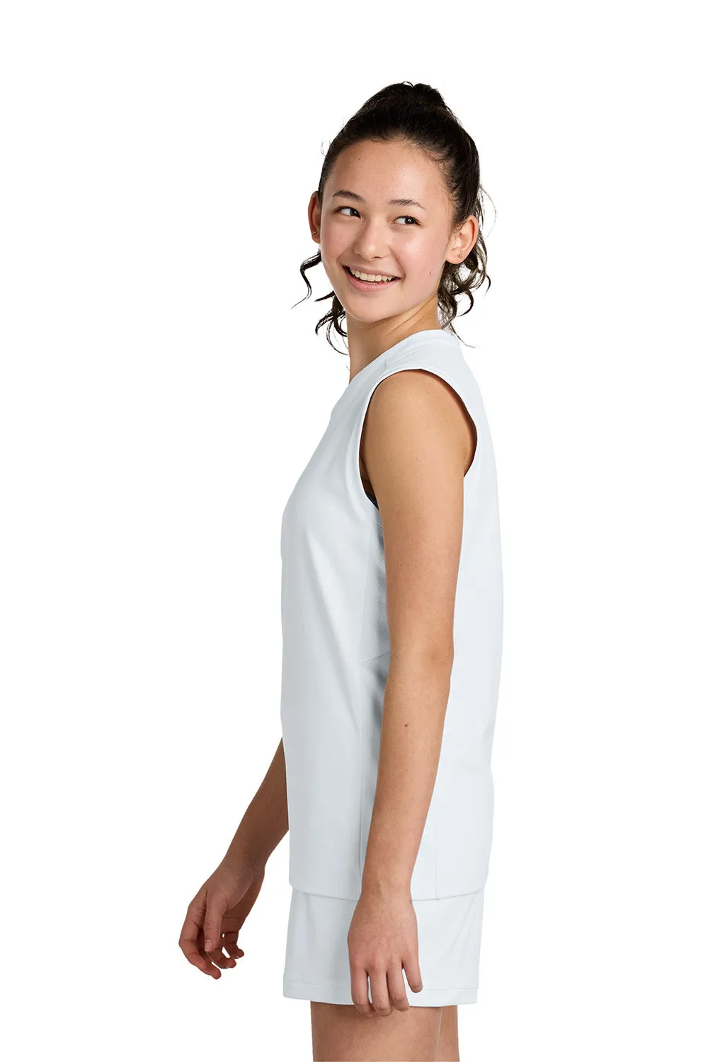 Sport-Tek Youth Club Moisture Wicking V-Neck Tank Top - White/White Clothing Sport-Tek