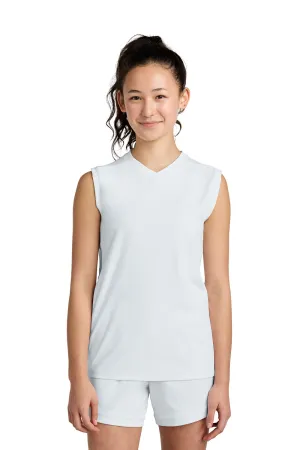 Sport-Tek Youth Club Moisture Wicking V-Neck Tank Top - White/White Clothing Sport-Tek