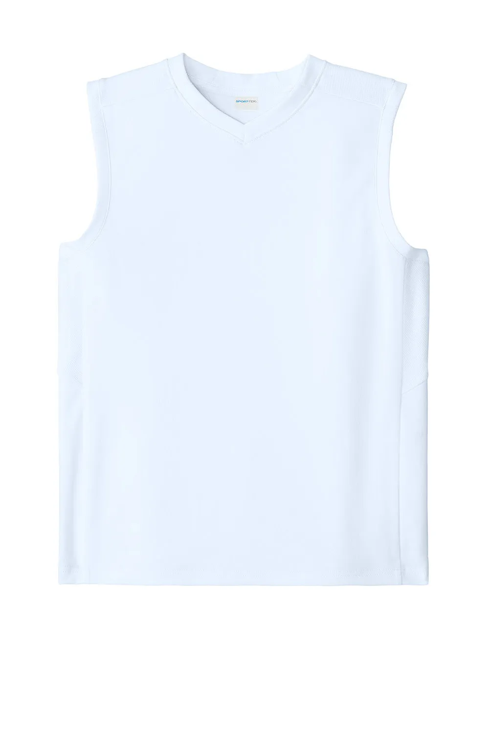 Sport-Tek Youth Club Moisture Wicking V-Neck Tank Top - White/White Clothing Sport-Tek