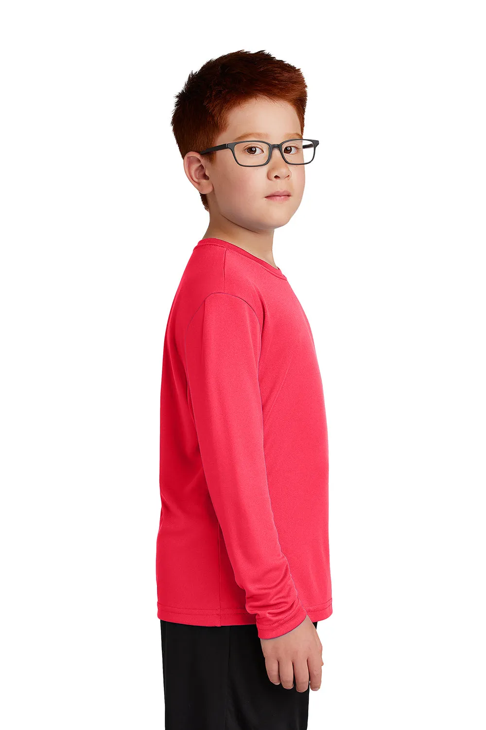 Sport-Tek Youth Competitor Moisture Wicking Long Sleeve Crewneck T-Shirt - Hot Coral Pink - Closeout Clothing Sport-Tek