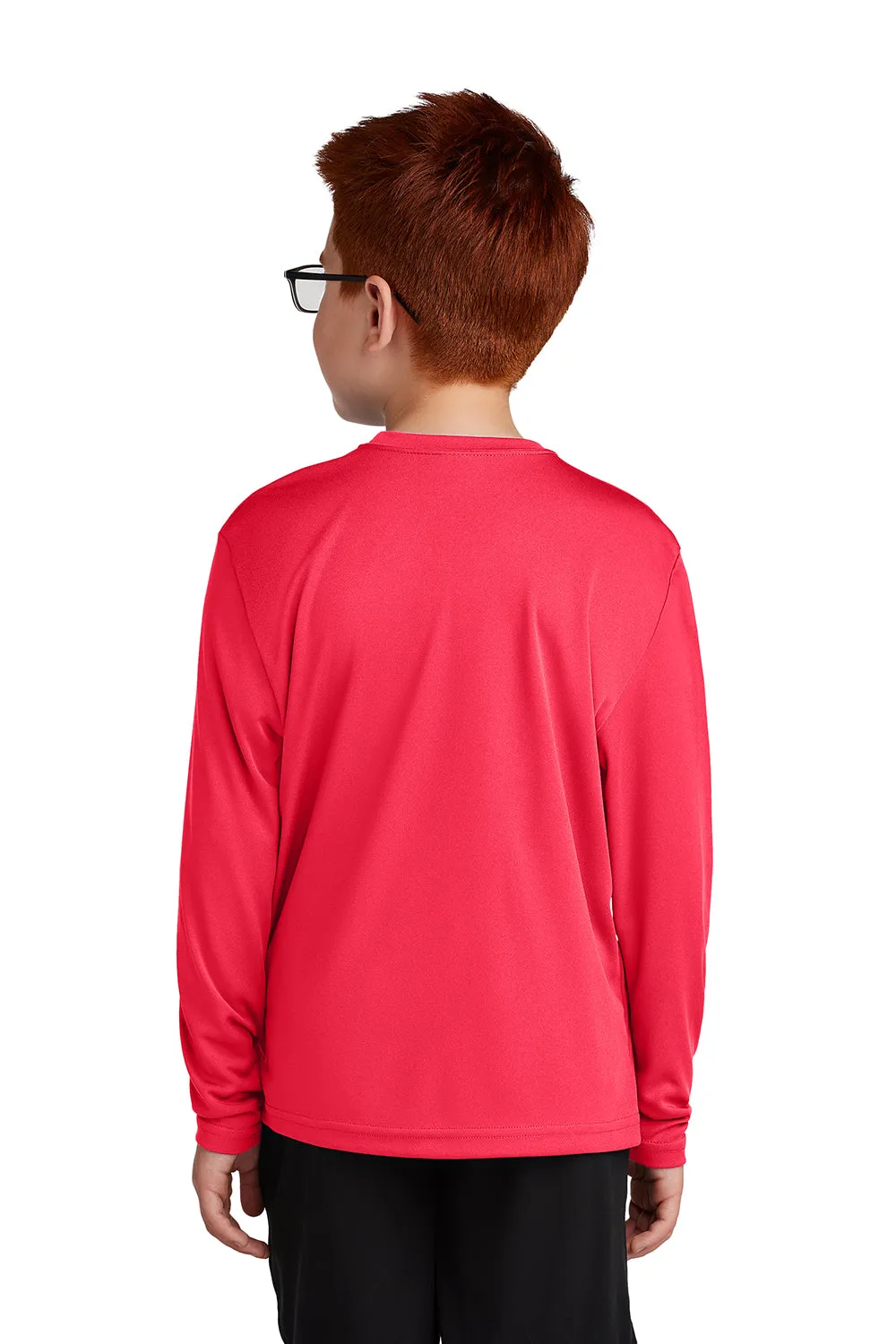 Sport-Tek Youth Competitor Moisture Wicking Long Sleeve Crewneck T-Shirt - Hot Coral Pink - Closeout Clothing Sport-Tek