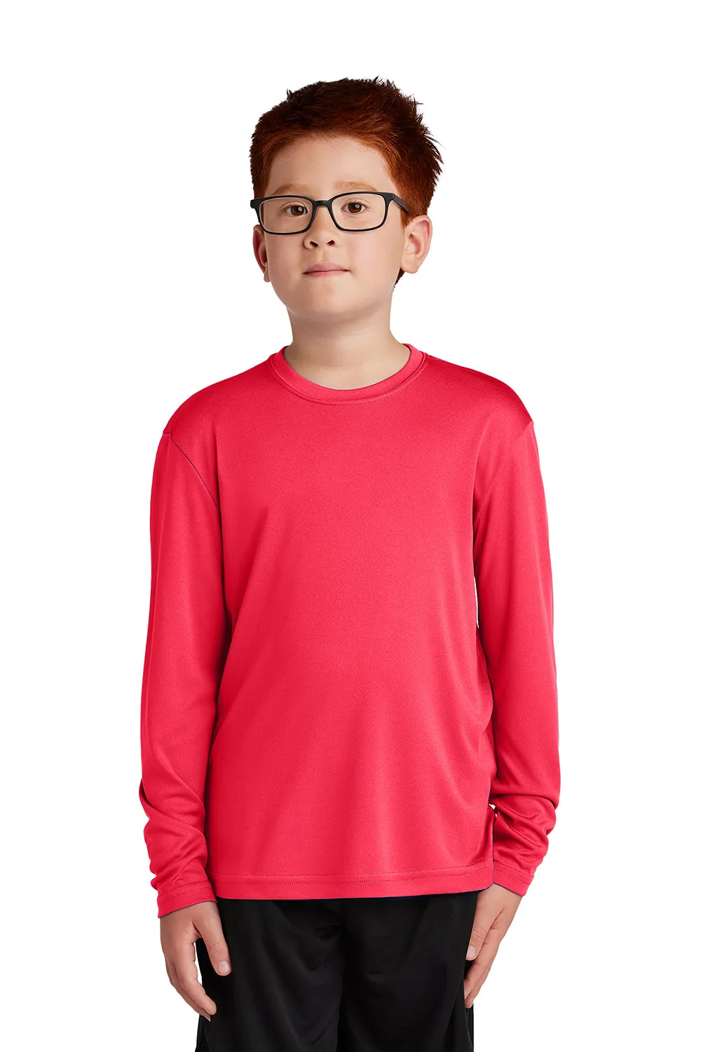 Sport-Tek Youth Competitor Moisture Wicking Long Sleeve Crewneck T-Shirt - Hot Coral Pink - Closeout Clothing Sport-Tek