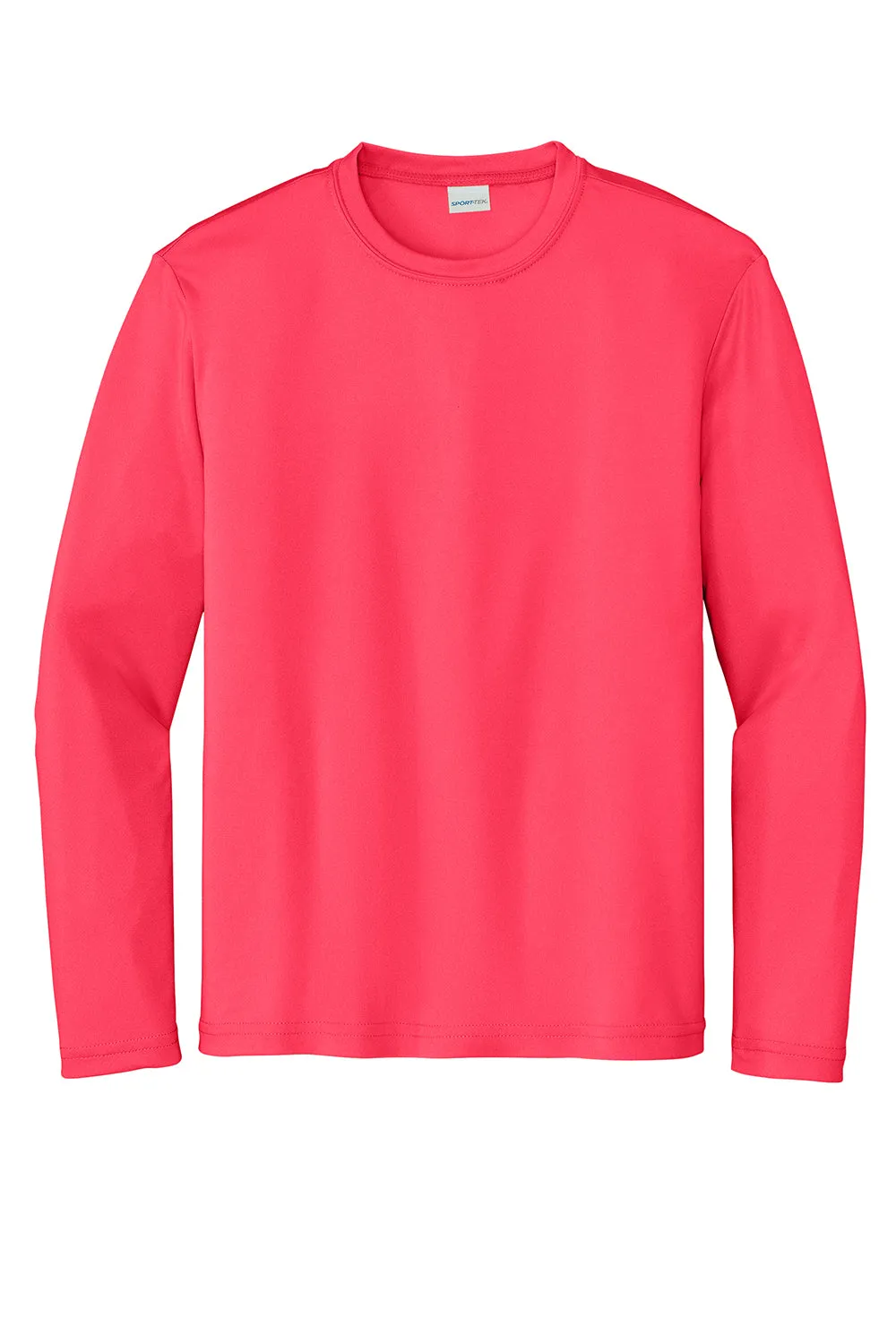 Sport-Tek Youth Competitor Moisture Wicking Long Sleeve Crewneck T-Shirt - Hot Coral Pink - Closeout Clothing Sport-Tek