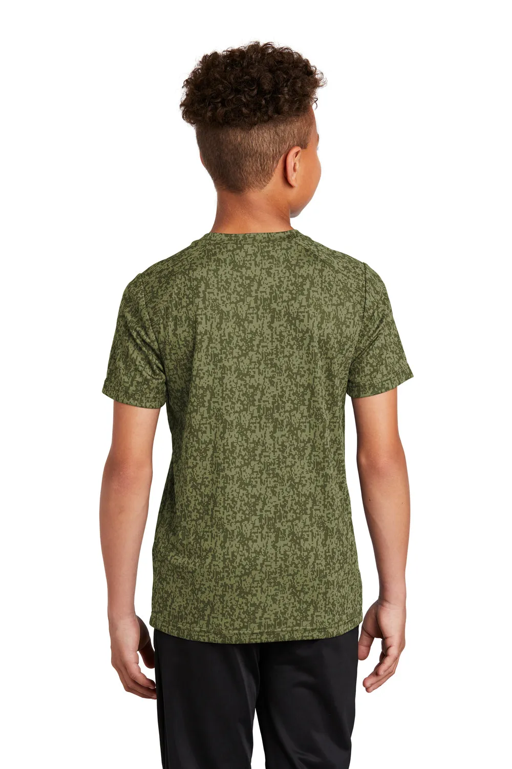 Sport-Tek Youth Digi Camo Moisture Wicking Short Sleeve Crewneck T-Shirt - Olive Drab Green Clothing Sport-Tek