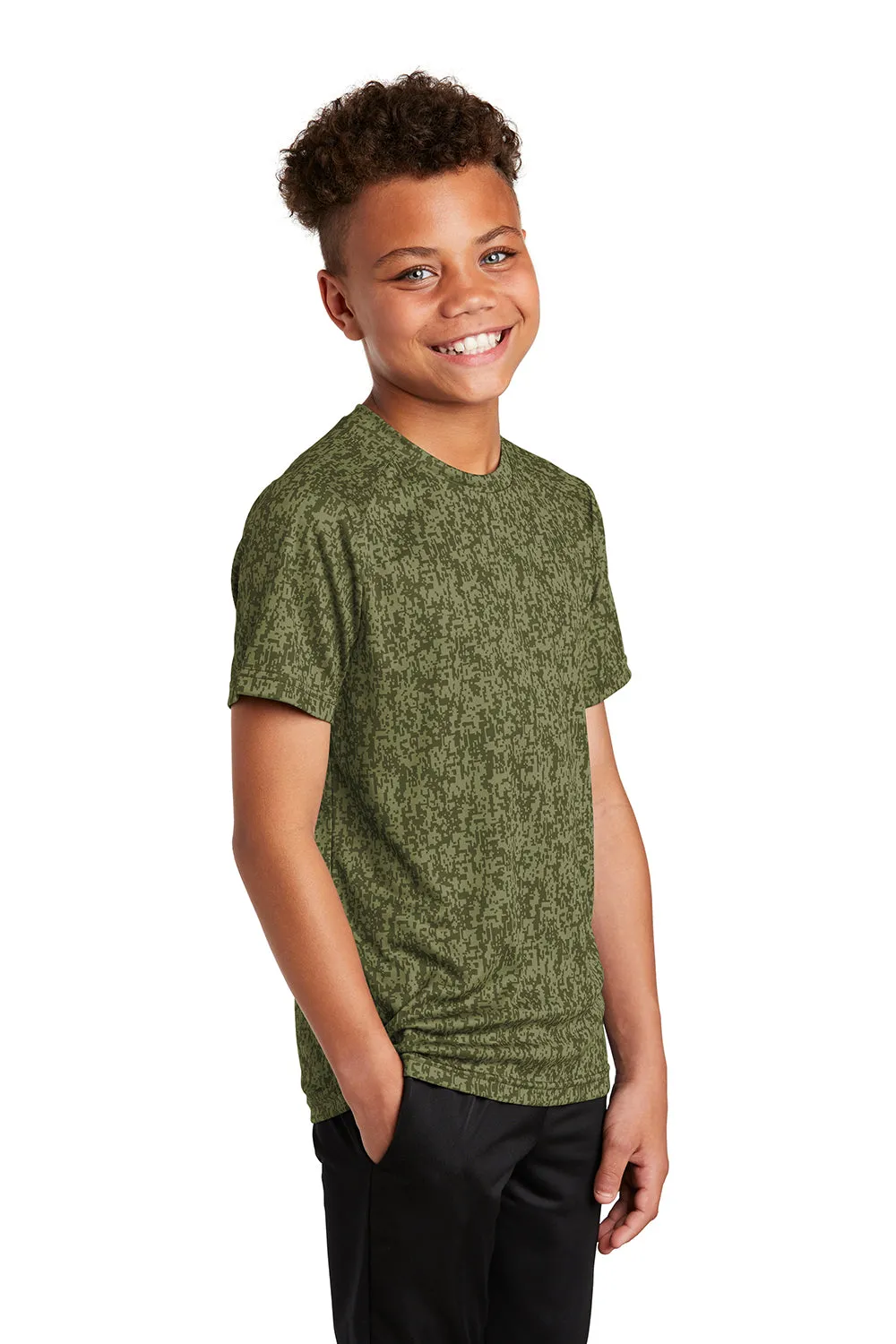Sport-Tek Youth Digi Camo Moisture Wicking Short Sleeve Crewneck T-Shirt - Olive Drab Green Clothing Sport-Tek