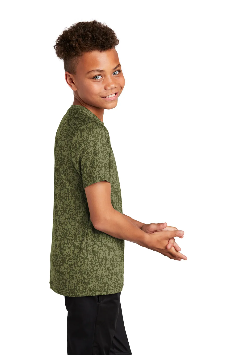 Sport-Tek Youth Digi Camo Moisture Wicking Short Sleeve Crewneck T-Shirt - Olive Drab Green Clothing Sport-Tek