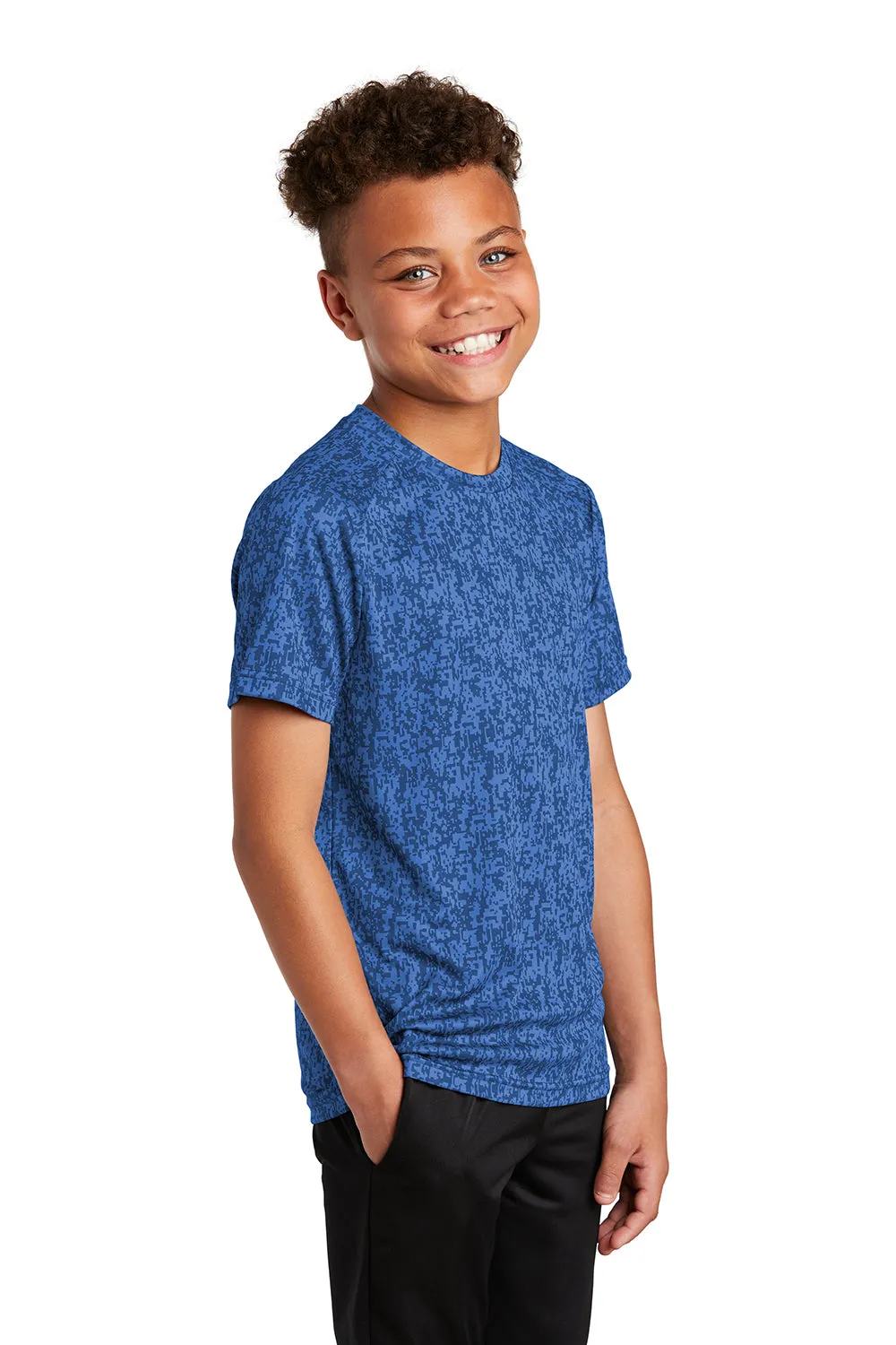 Sport-Tek Youth Digi Camo Moisture Wicking Short Sleeve Crewneck T-Shirt - Royal Blue Clothing Sport-Tek