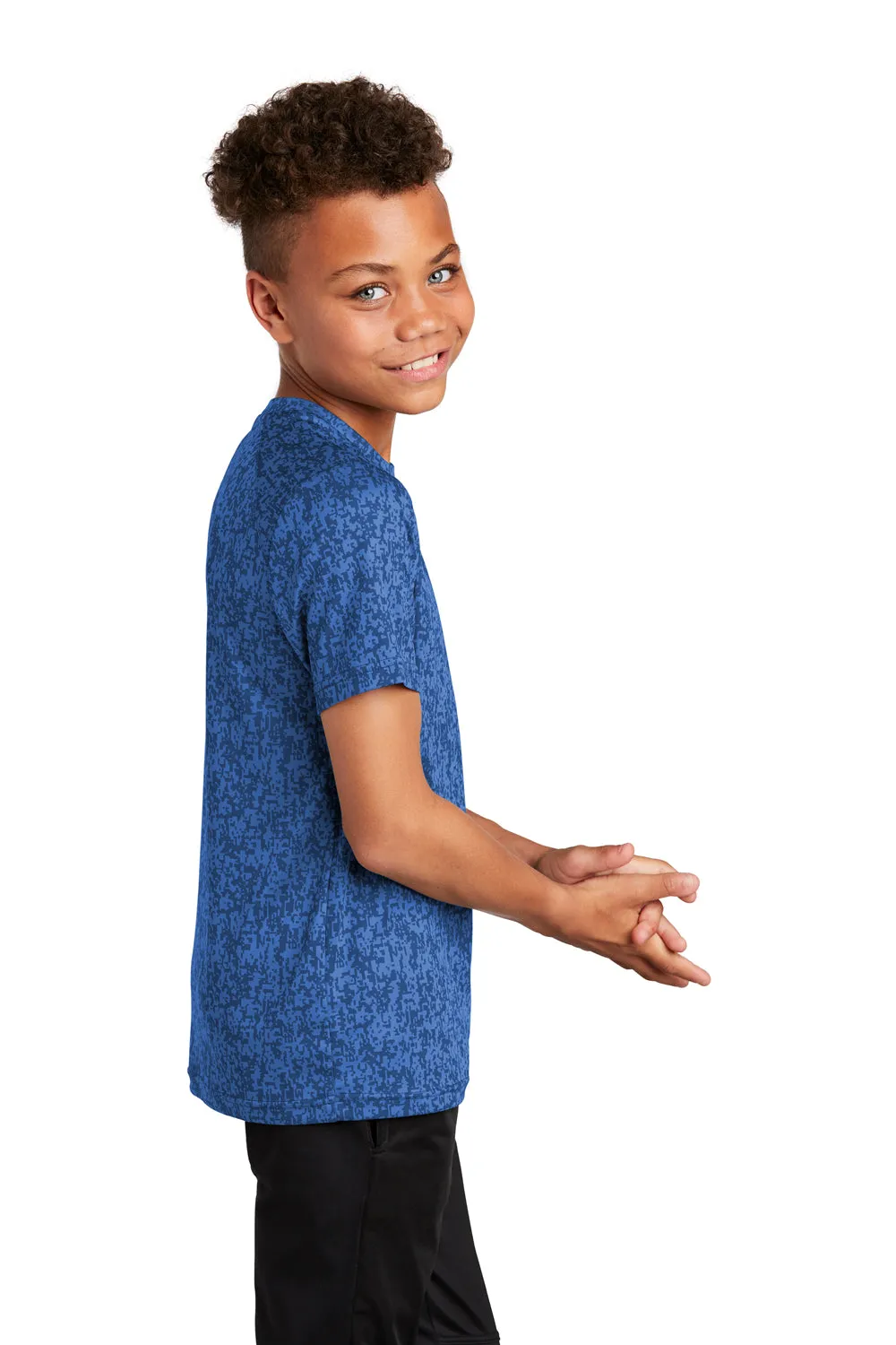Sport-Tek Youth Digi Camo Moisture Wicking Short Sleeve Crewneck T-Shirt - Royal Blue Clothing Sport-Tek