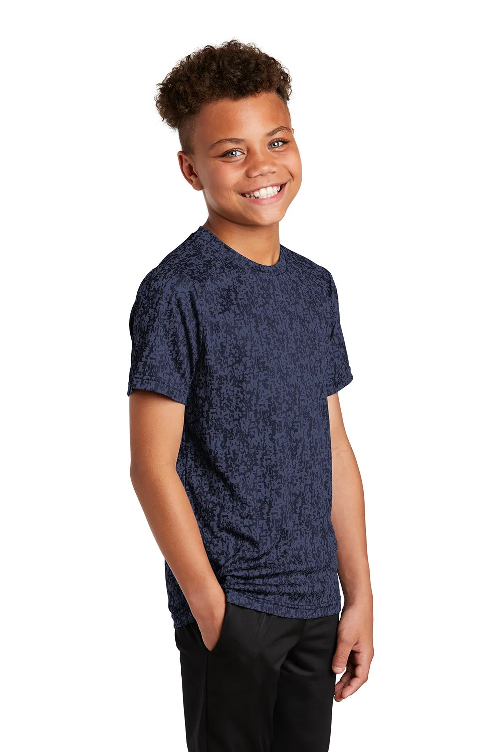 Sport-Tek Youth Digi Camo Moisture Wicking Short Sleeve Crewneck T-Shirt - True Navy Blue Clothing Sport-Tek