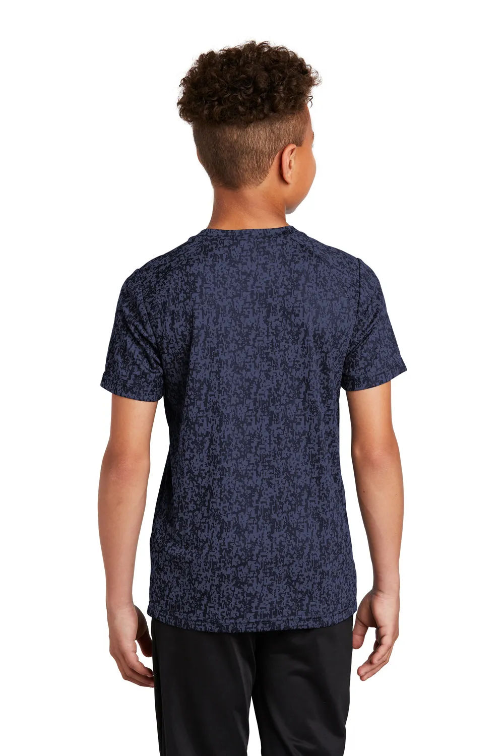 Sport-Tek Youth Digi Camo Moisture Wicking Short Sleeve Crewneck T-Shirt - True Navy Blue Clothing Sport-Tek