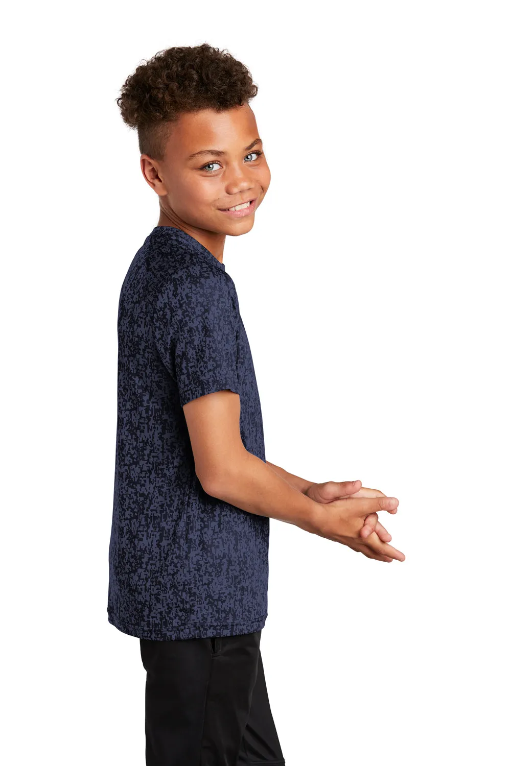 Sport-Tek Youth Digi Camo Moisture Wicking Short Sleeve Crewneck T-Shirt - True Navy Blue Clothing Sport-Tek