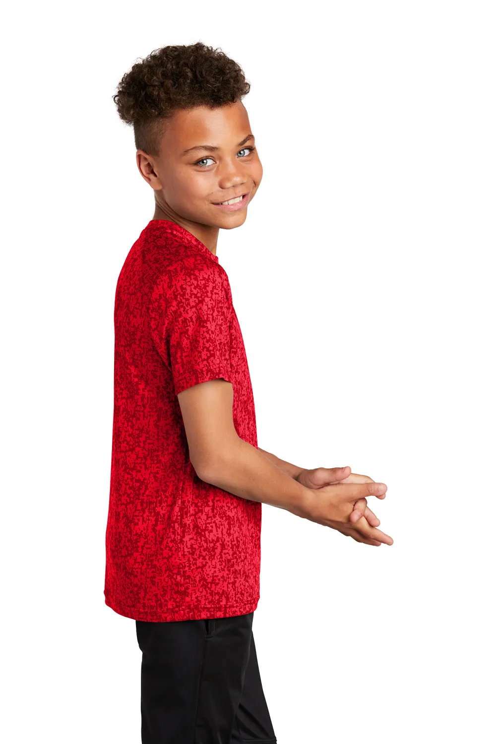 Sport-Tek Youth Digi Camo Moisture Wicking Short Sleeve Crewneck T-Shirt - True Red Clothing Sport-Tek