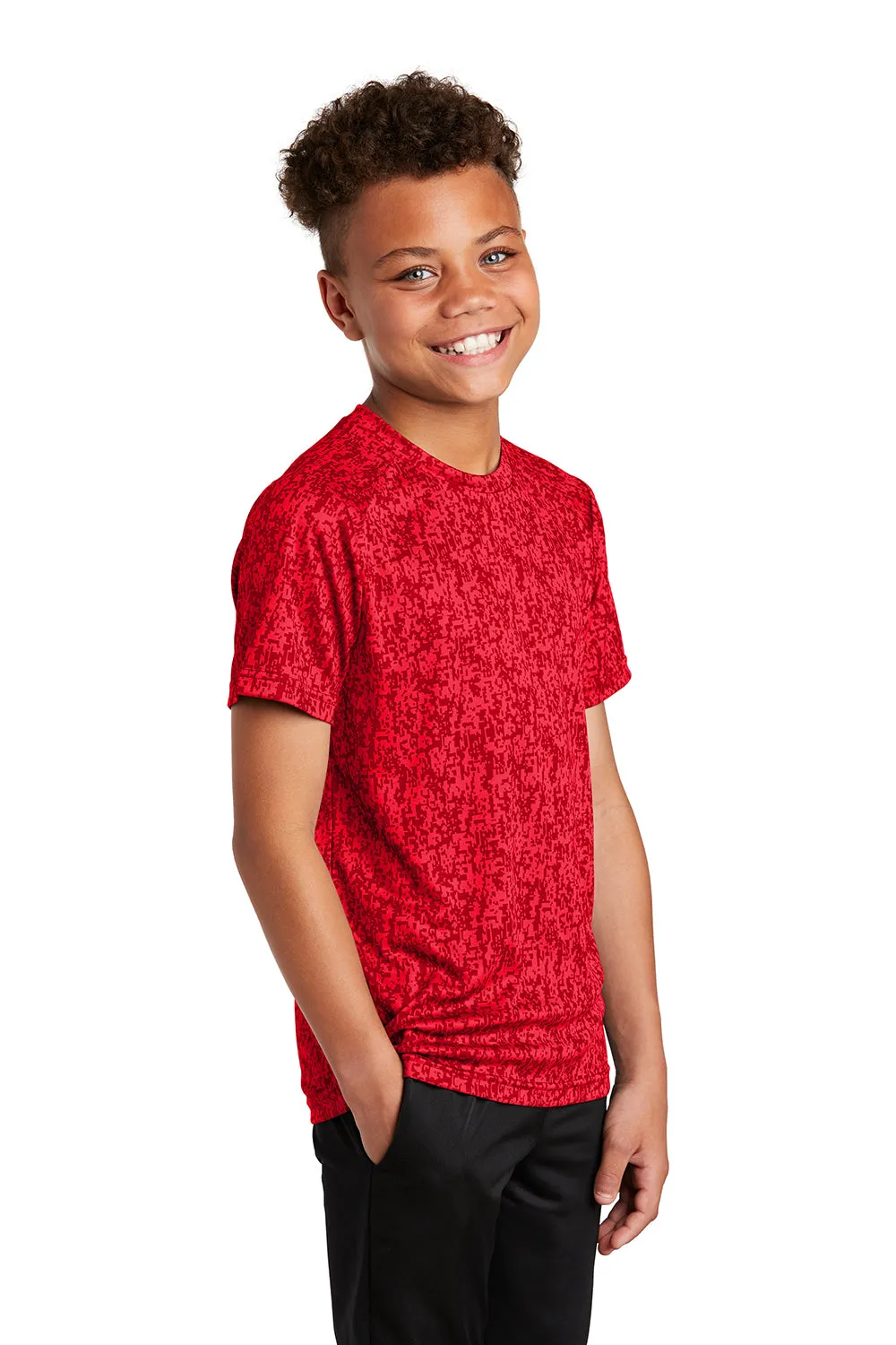 Sport-Tek Youth Digi Camo Moisture Wicking Short Sleeve Crewneck T-Shirt - True Red Clothing Sport-Tek