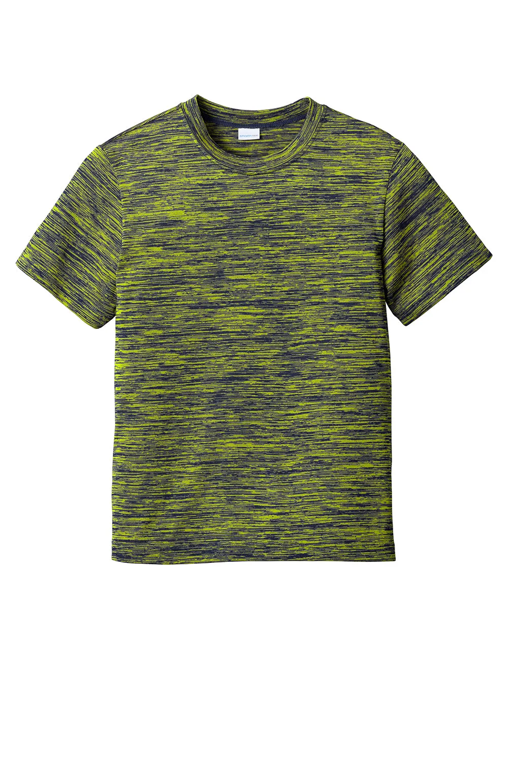 Sport-Tek Youth Electric Heather Moisture Wicking Short Sleeve Crewneck T-Shirt - Lime Shock Green True Navy Blue Electric - Closeout Clothing Sport-Tek