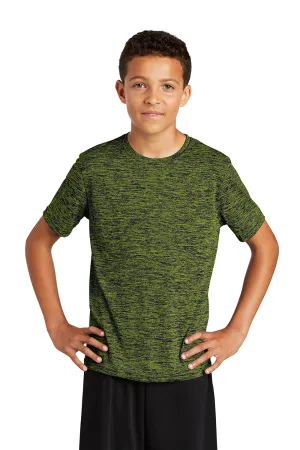 Sport-Tek Youth Electric Heather Moisture Wicking Short Sleeve Crewneck T-Shirt - Lime Shock Green True Navy Blue Electric - Closeout Clothing Sport-Tek