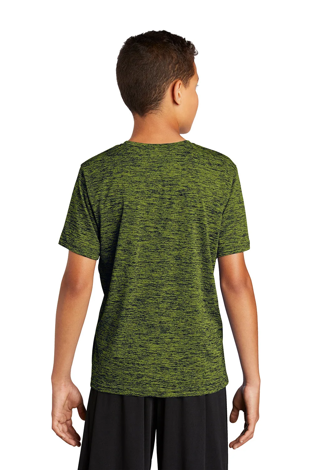 Sport-Tek Youth Electric Heather Moisture Wicking Short Sleeve Crewneck T-Shirt - Lime Shock Green True Navy Blue Electric - Closeout Clothing Sport-Tek