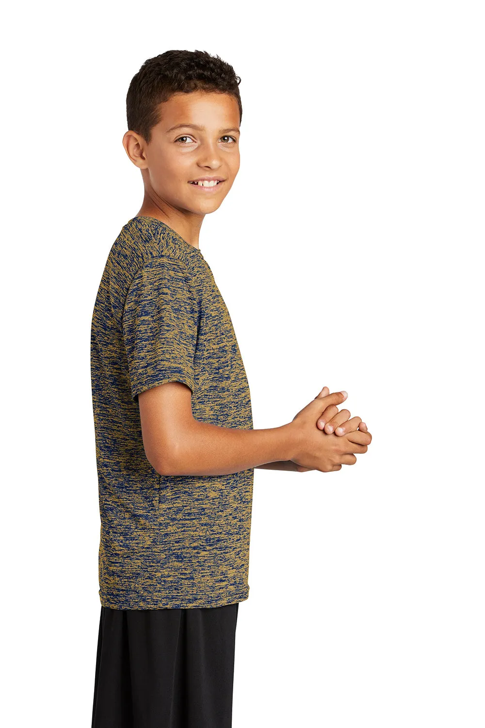 Sport-Tek Youth Electric Heather Moisture Wicking Short Sleeve Crewneck T-Shirt - True Royal Blue Gold Electric - Closeout Clothing Sport-Tek