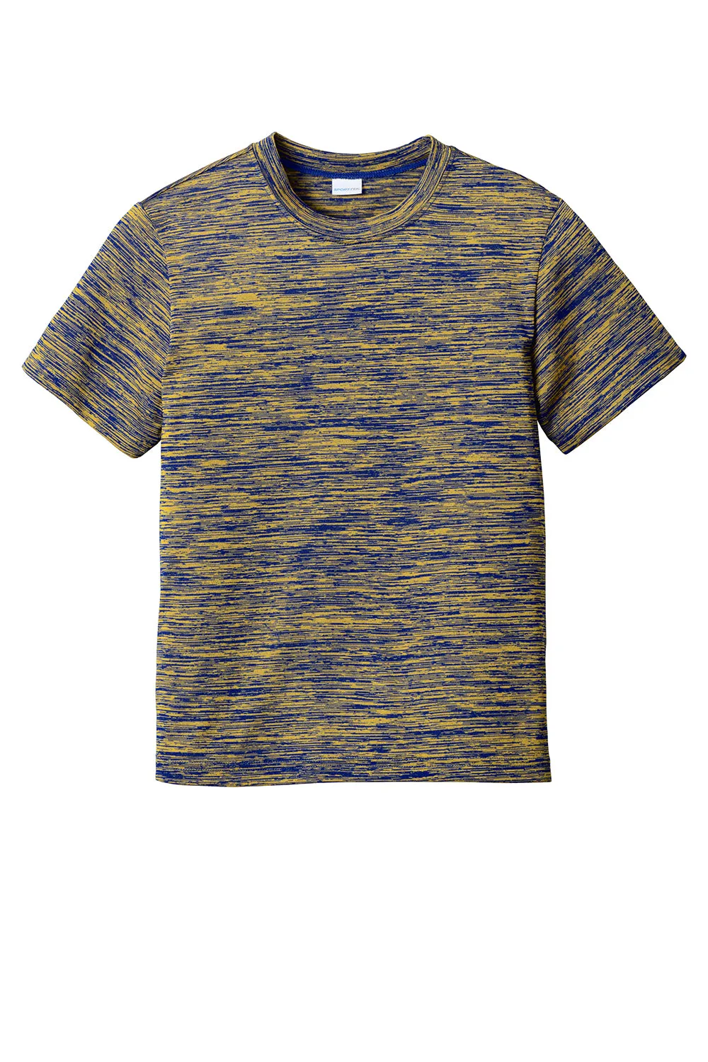 Sport-Tek Youth Electric Heather Moisture Wicking Short Sleeve Crewneck T-Shirt - True Royal Blue Gold Electric - Closeout Clothing Sport-Tek