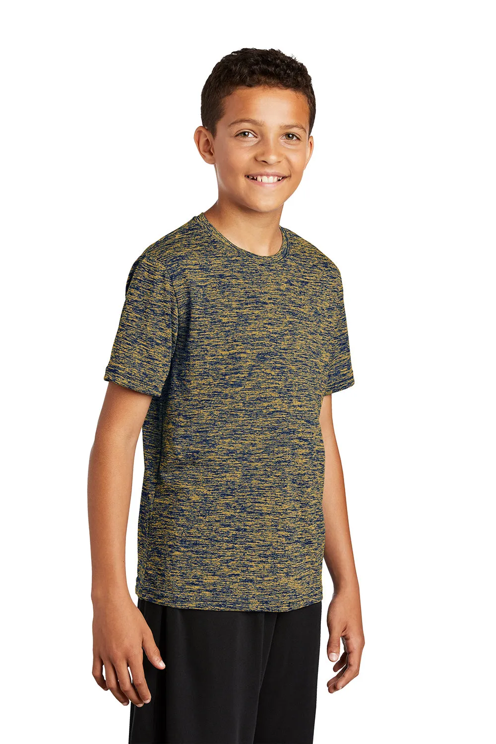 Sport-Tek Youth Electric Heather Moisture Wicking Short Sleeve Crewneck T-Shirt - True Royal Blue Gold Electric - Closeout Clothing Sport-Tek
