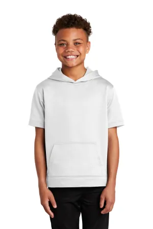 Sport-Tek Youth Fleece Moisture Wicking Short Sleeve Hooded Sweatshirt Hoodie w/ Pouch Pocket - White Clothing Sport-Tek