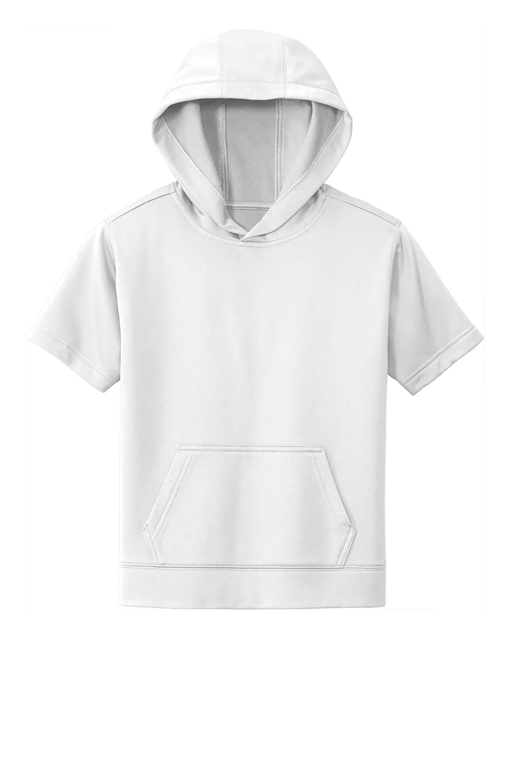 Sport-Tek Youth Fleece Moisture Wicking Short Sleeve Hooded Sweatshirt Hoodie w/ Pouch Pocket - White Clothing Sport-Tek