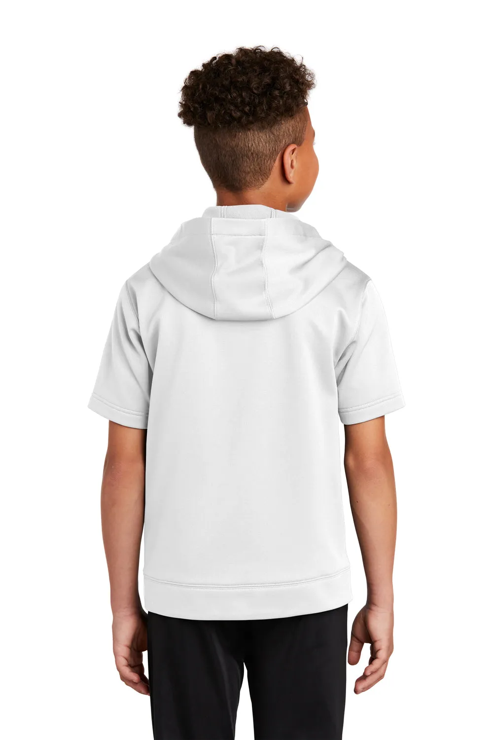 Sport-Tek Youth Fleece Moisture Wicking Short Sleeve Hooded Sweatshirt Hoodie w/ Pouch Pocket - White Clothing Sport-Tek