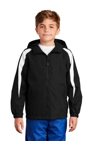 Sport-Tek Youth Full Zip Hooded Jacket - Black/White Clothing Sport-Tek