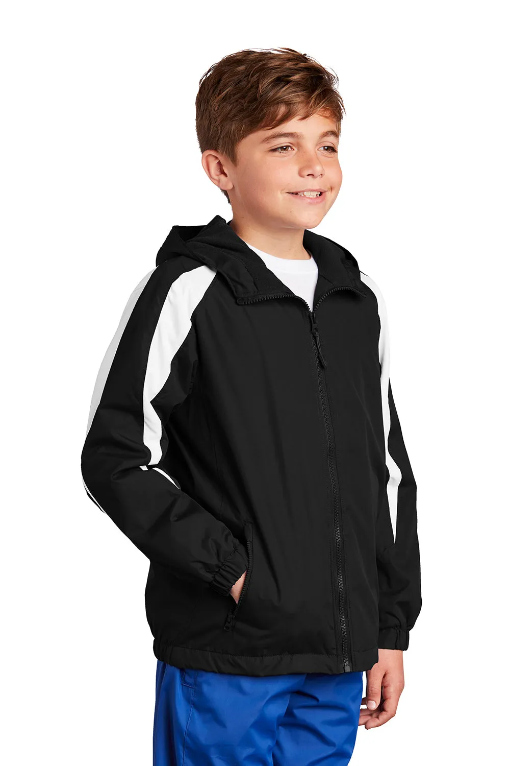 Sport-Tek Youth Full Zip Hooded Jacket - Black/White Clothing Sport-Tek