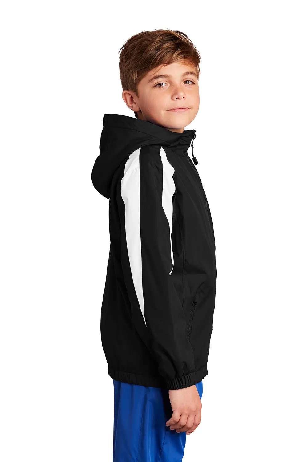 Sport-Tek Youth Full Zip Hooded Jacket - Black/White Clothing Sport-Tek